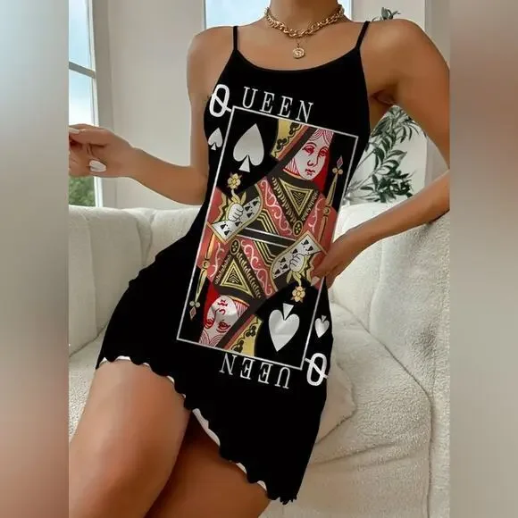 SALE! QUEEN Deck Card Summer Lounge Dress Sz L - Picture 1 of 3